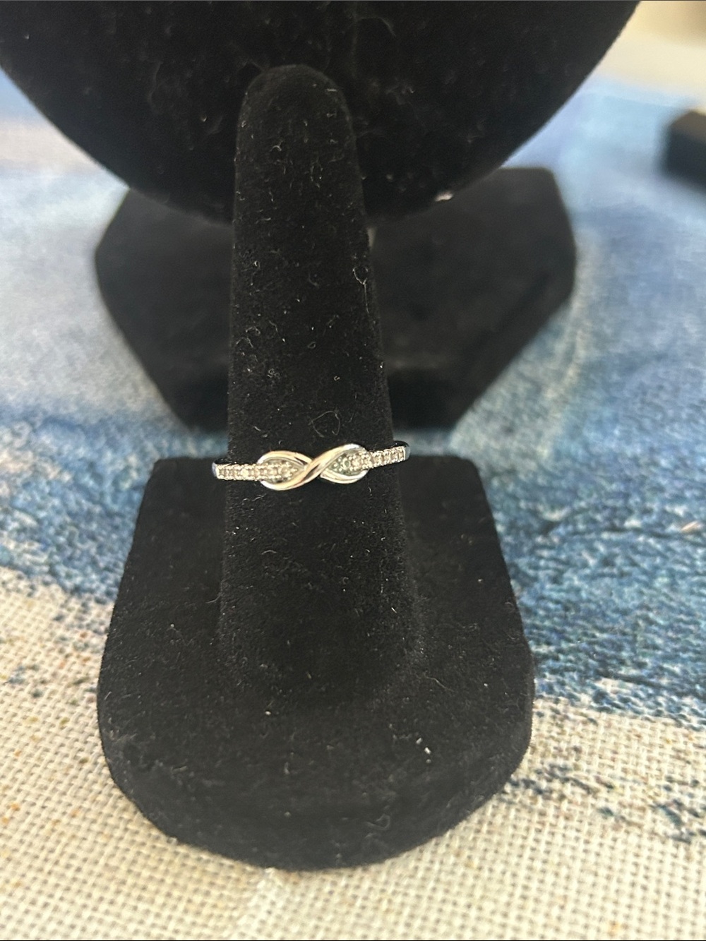 Delicate Silver Infinity Ring with Diamond Accents - size 5.5